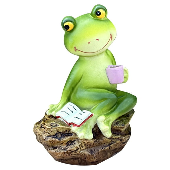 FRCOLOR Miniature Frog Figurines Desk Decor Funny Frog Reading Book Statue Cute Frog Fairy Garden Resin Decorations For Home Office Decoration