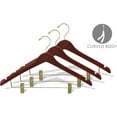 thumbnail image 2 of The Great American Hanger Company Curved Wooden Combo Hanger with Walnut Finish and Adjustable Cushion Clips, 1/2 Inch Thick Hangers with Brass Hook &, 2 of 3