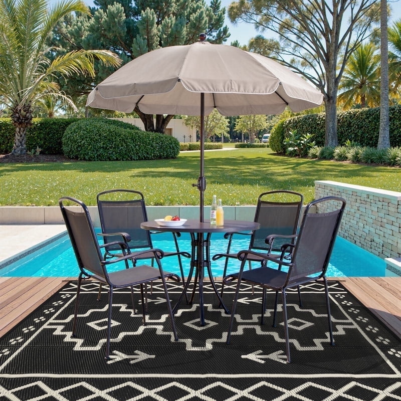 Wonnitar 5x8 Waterproof Outdoor Rugs, Plastic Straw Rug for Outside, Portable RV Outdoor Rugs for Camping, Black Boho Carpet for Patio Garden