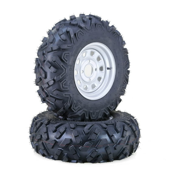 LIBRA ATV Tire & wheel 25x10-12 6-Ply on 4-110 PCD 5 2 OS Silver Wheel,SET 2