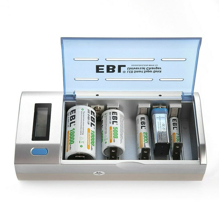 EBL D Cells 10000mAh Rechargeable Batteries (4 Counts) with CD 9V AA AAA  Battery Charger