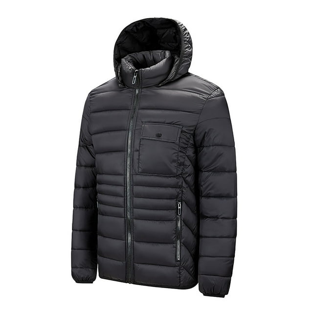 Styesk Jackets for Men Zipper Up Warm Jackets Plus Size Outdoor Work Coats Solid Color Hooded Puffer Jacket Casual Comfy Wind Breaker Jackets with Pockets