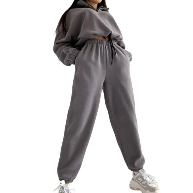 Conjunto Deportivo de Dos Piezas para Mujer: Sudadera con Media Cremallera y Pantalón Deportivo Holgado con Bolsillos Gris S