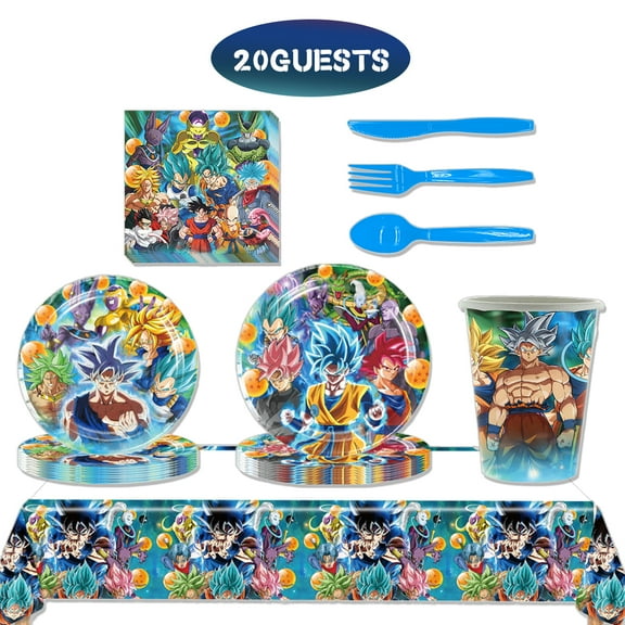 JMOCD 141Pcs Blue Dragon Ball Party Tableware Set, Birthday Party Supplies Decorations Set, tablecloth,Plates, Cutlery,Cups,20 Guests