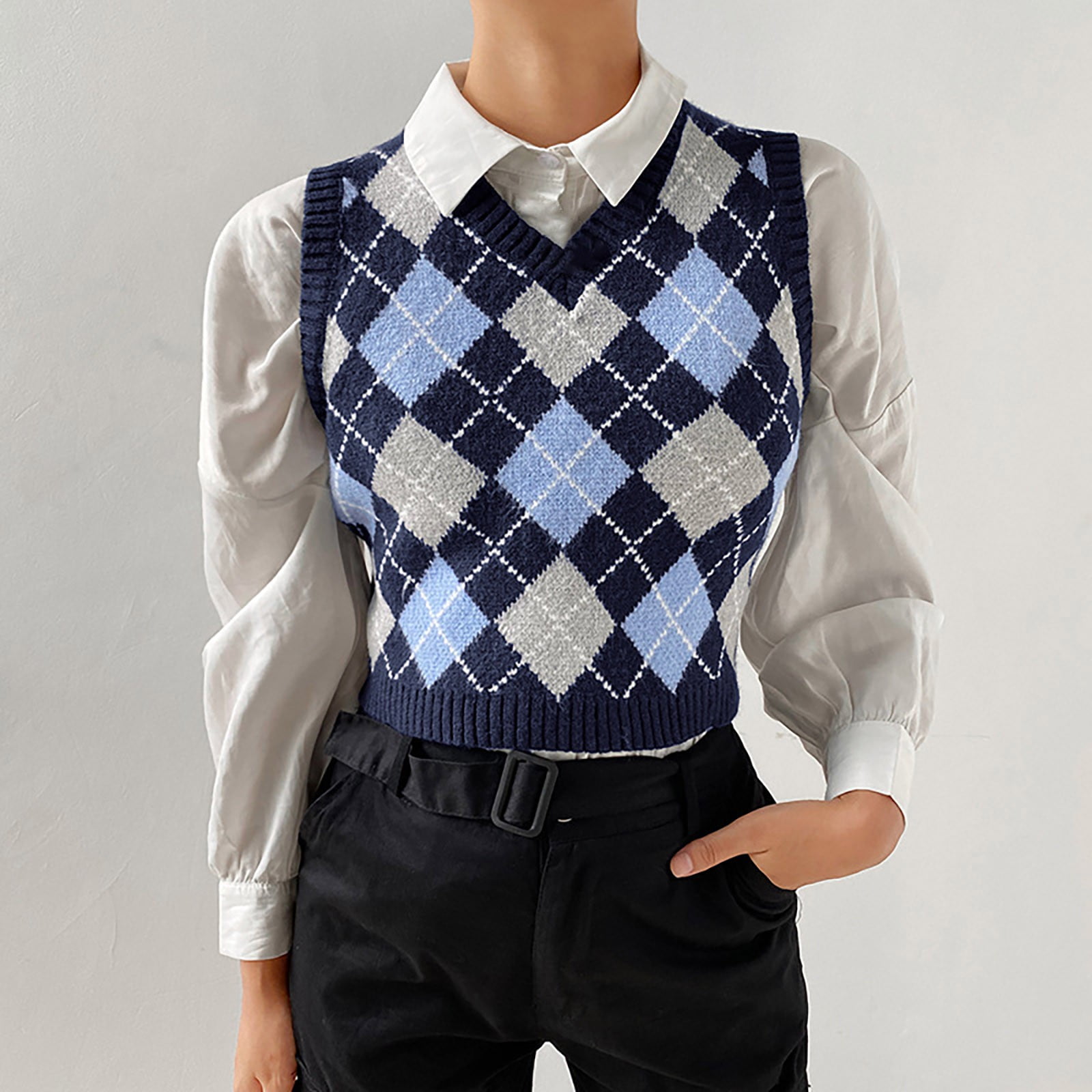 Entyinea Womens Oversized Sweater Vests V-Neck Knit Solid