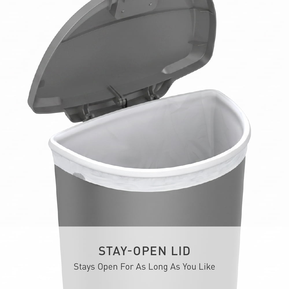 simplehuman Kitchen Trash Can, 13 Gallon Plastic Step Garbage Bin with Secure Slide Lock Lid, Gray