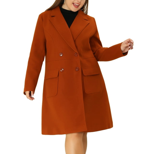 Manteaux d'Hiver Longs pour Femmes Grande Taille, Revers Cranté, Caban Trench à Double Boutonnage 2X Rouge Brun