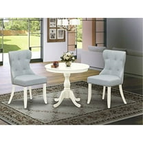 East West Furniture AMSI3-LWH-15 Antique 3 Piece Dining Set for Small Spaces Contains a Round Kitchen Table with Pedestal and 2 Baby Blue Linen Fabric Parsons Chairs, 36x36 Inch