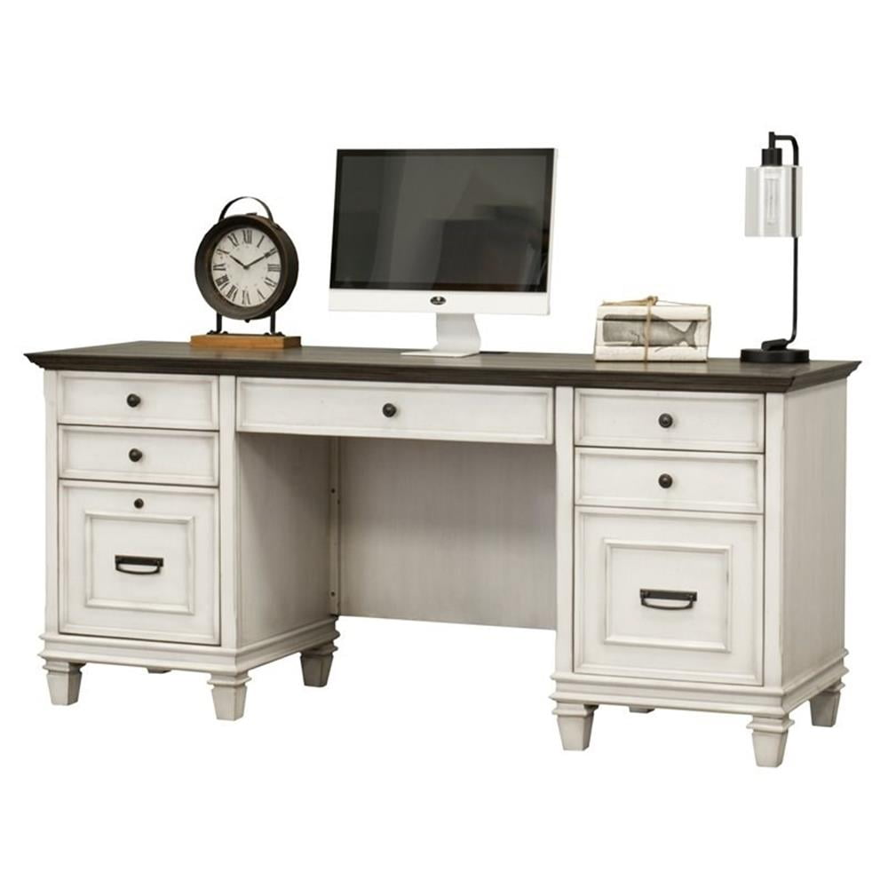 Pemberly Row Contemporary White Wood Double Pedestal Desk Executive Desk
