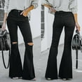 thumbnail image 2 of AGWOLF Womens Bell Bottom Jeans High Waist Ripped Flare Jean Destroyed Raw Hem Denim Pants with Pockets Y2K Distressed Trouser Black S, 2 of 9