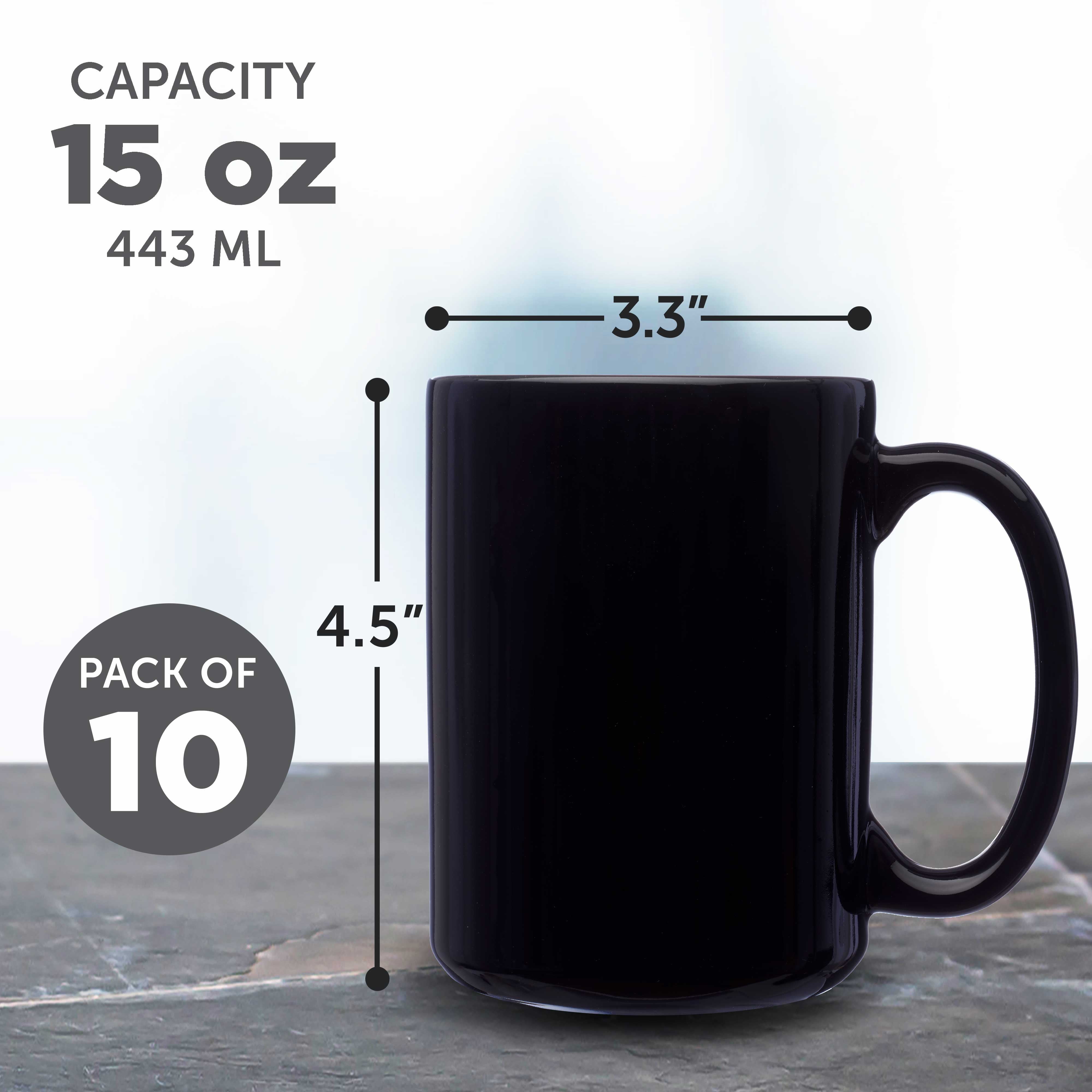 Large Ceramic Coffee Mugs 15 oz. Set of 10, Bulk Pack - Perfect for Coffee, Tea, Espresso, Hot Cocoa, Other Beverages - Black