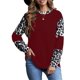 thumbnail image 1 of Blusas con estampado de leopardo para mujer, blusas elegantes informales con bloques de Color, camisetas holgadas de otoño con cuello redondo para mujer, color rojo vino L, 1 of 6