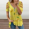 thumbnail image 2 of Lemons on Yellow Womens Summer V Neck Zipper Top Short Sleeve T Shirt Off Shoulder Top Casual Classy Loose Shirts, 2 of 7