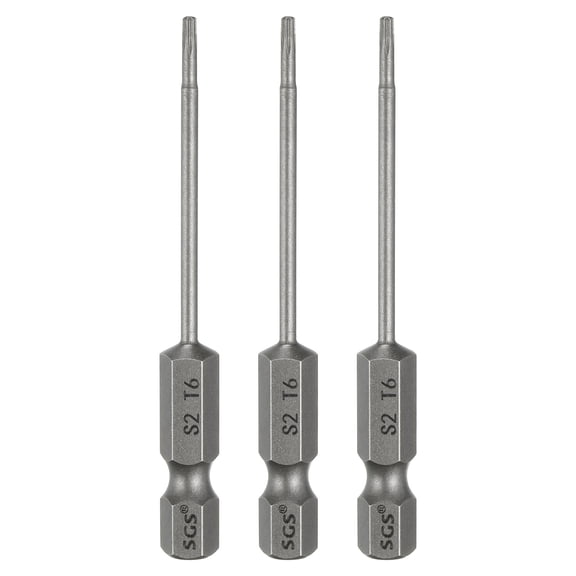 Uxcell 3pcs T6 Torx Head Screwdriver Bit 1/4" Hex Shank 2.6" (65mm) Long Magnetic No Hole Tip 6 Point Star Screw Driver