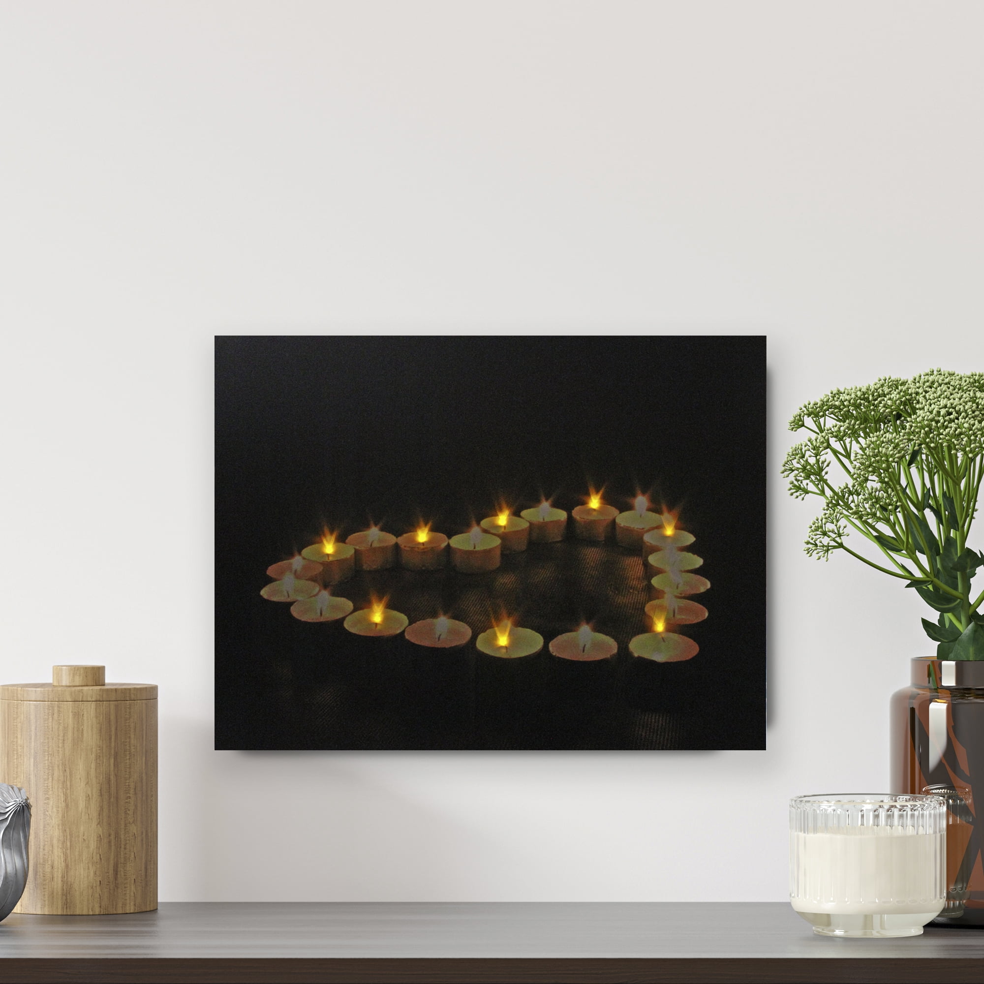 LED Lighted Flickering Heart-Shaped Candles Canvas Wall Art 11.75" x 15.75"