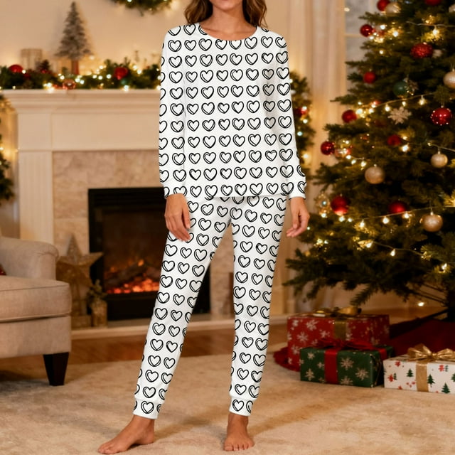 TaTaai Cozy Couple Matching Pajama Set, Christmas Valentine's Day Matching Loungewear, Long-Sleeve Round Neck Double Pocket Set Gift