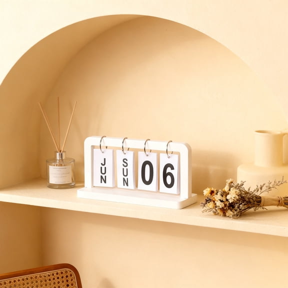 Wooden Desk Calendar, Perpetual Flip Calendar with Display, Daily Desktop Calendar Rustic Farmhouse Desk Accessories for Home Office Decor(White)