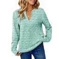 thumbnail image 3 of UVN Long Sleeve Shirts for Women Fall V Neck Waffle Knit Blouses Dressy Casual Tunic Tops Ladies Work Clothes, 3 of 8