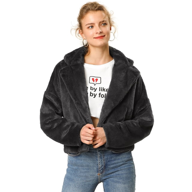 INSPIRE CHIC Women's Winter Fashion Loose Faux Fur Cropped Jacket Coat