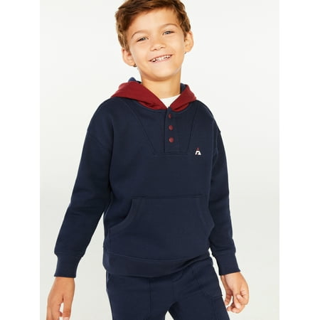 Free Assembly Boys Long Sleeve Henley Fleece Hoodie, Sizes 4-18