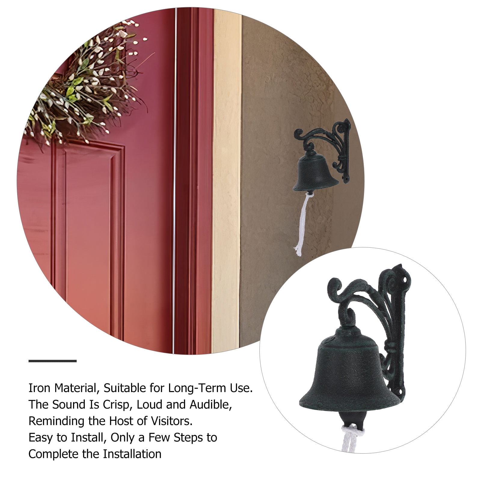 YOSADIER Hand Shaking Vintage Iron Doorbell Wall Bell Pendant for Outdoor Farmhouse and Yard Decor