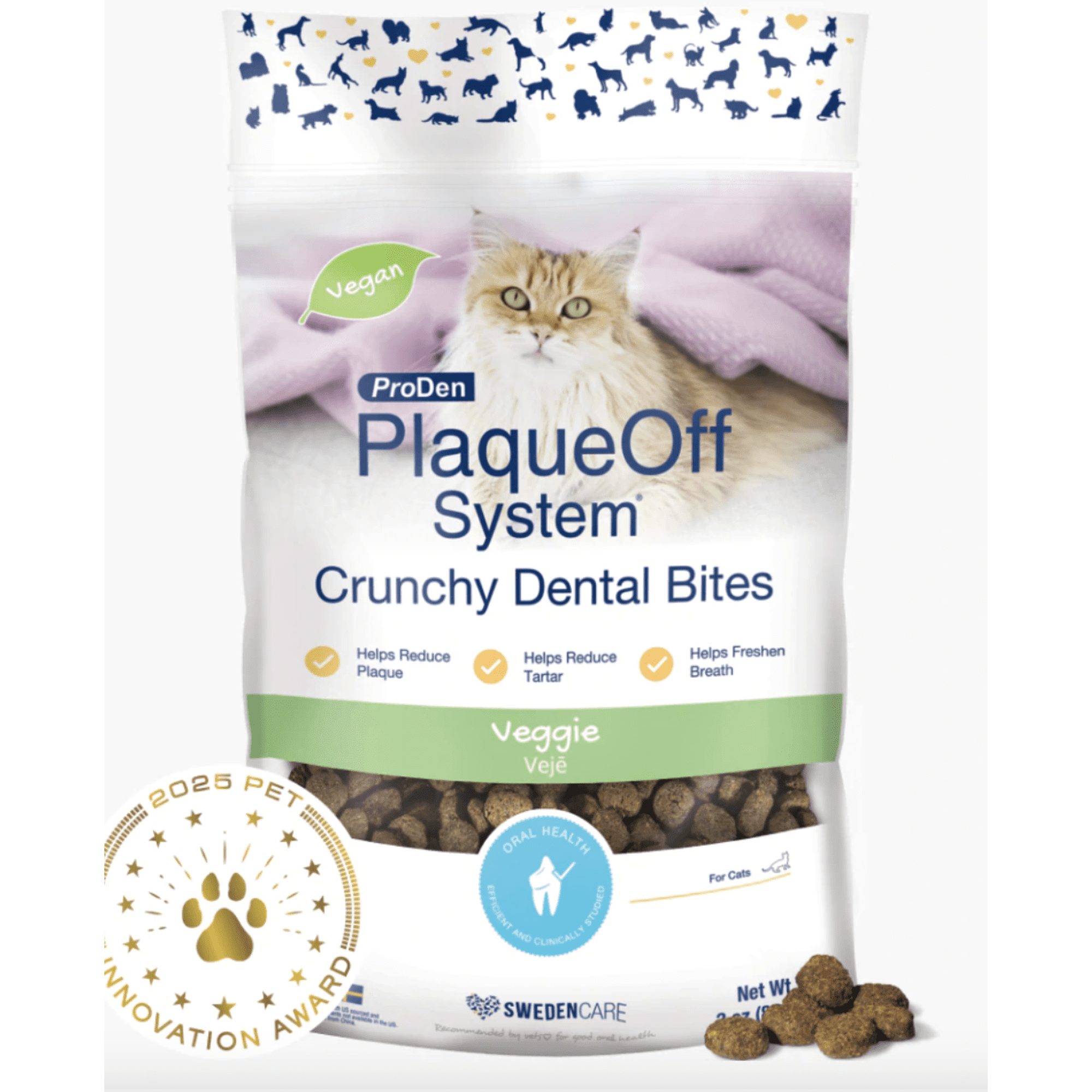 ProDen PlaqueOff Crunchy Dental Bites for Cats Veggie Flavor, 3-oz Bag