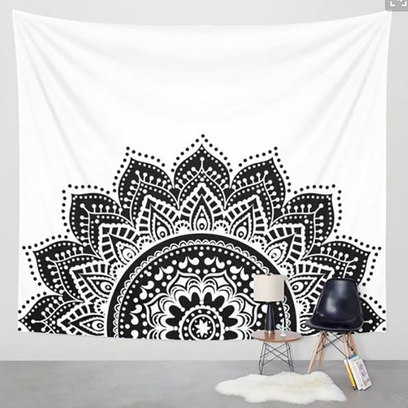 Tapestry Wall Hanging Black White Mandala Indian Angels Mushroom Decorate Cotton Tapestry Wall Hanging Black White Mandala Indian Angels Mushroom Decorate Cotton