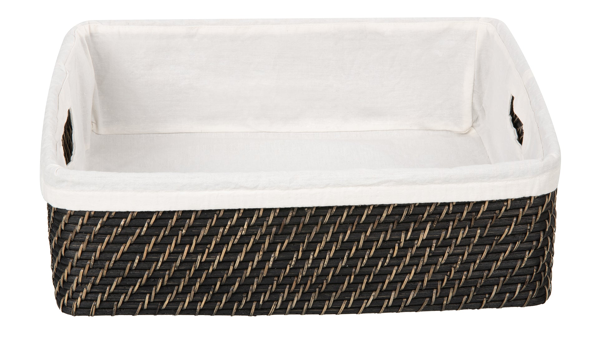 Kouboo Laguna Rattan Shelf Basket with Liner, Decorative Storage Basket, Organizer For Shelves, Black Wash