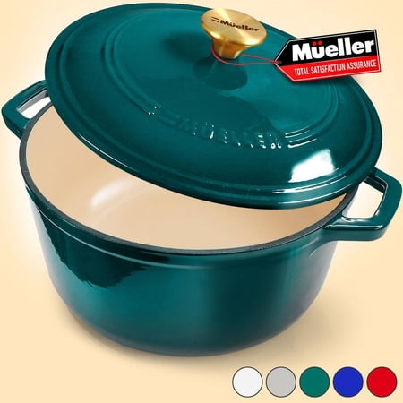 Mueller DuraCast 6 Quart Enameled Cast Iron Dutch Oven Pot with Lid, Heavy-Duty Casserole Dish, Braiser Pan, Stainless Steel Knob, for Braising, Stews, Roasting, Baking, Safe across All Cooktops Cook