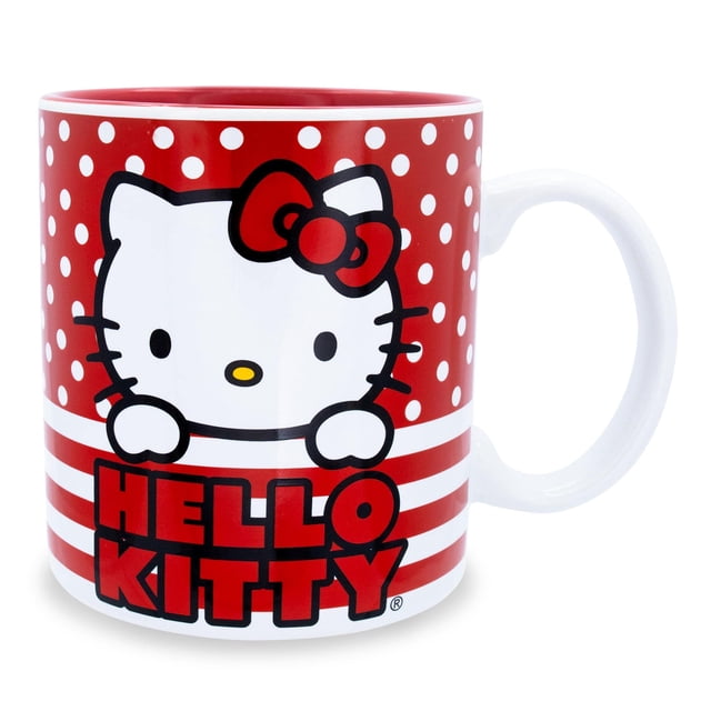 Taza plateada Buffalo Hello Kitty con lunares y rayas, 590 ml