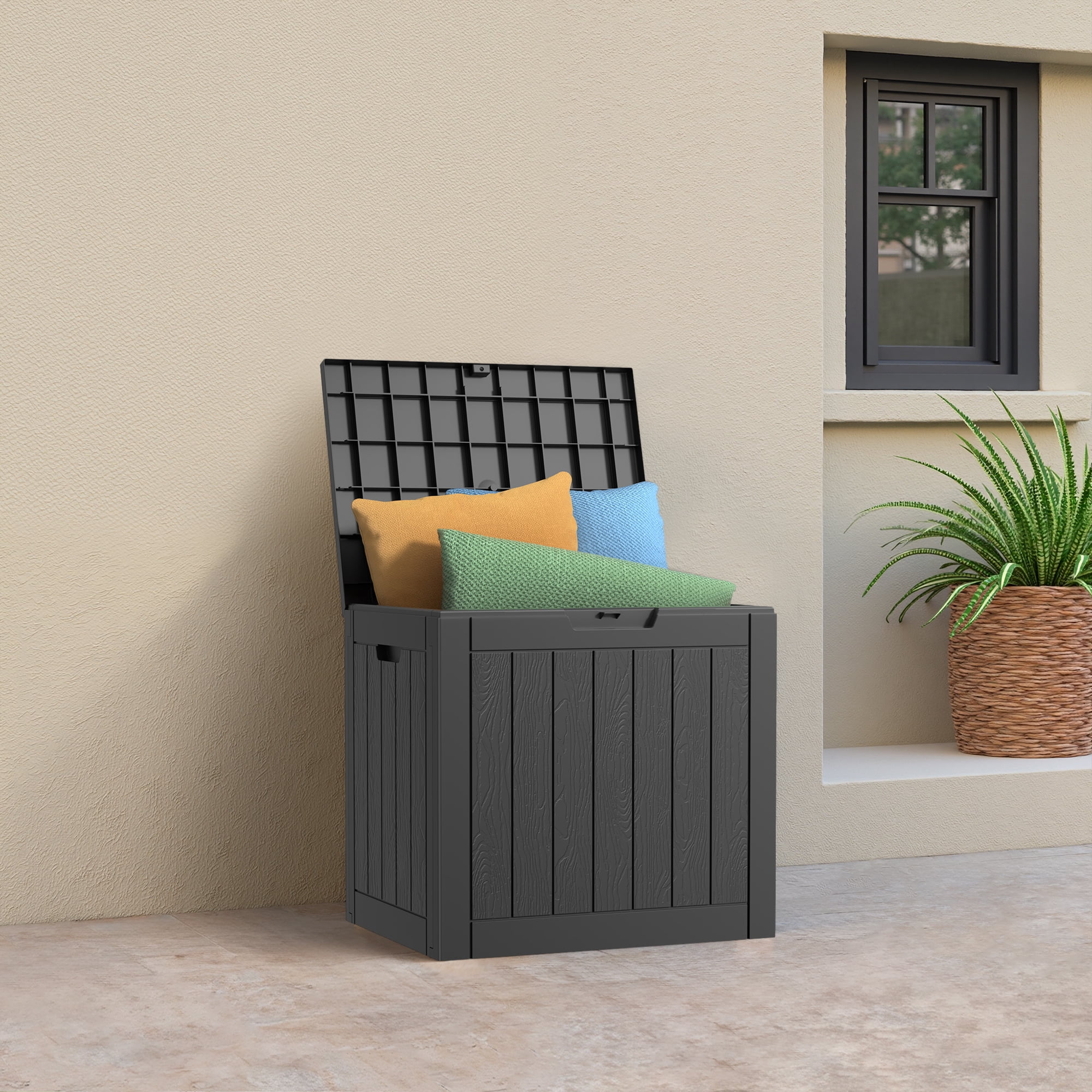 MAYEERTY 30 Gallon Outdoor Deck Box, Large Capacity Storage Box for Patio Furniture Cushions, Pillow with Wheels, Black