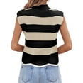 thumbnail image 2 of Women Striped Sweater Vest Sleeveless Plunge Collar Cap Sleeves Ribbed Knit Summer Crop Top, 2 of 6