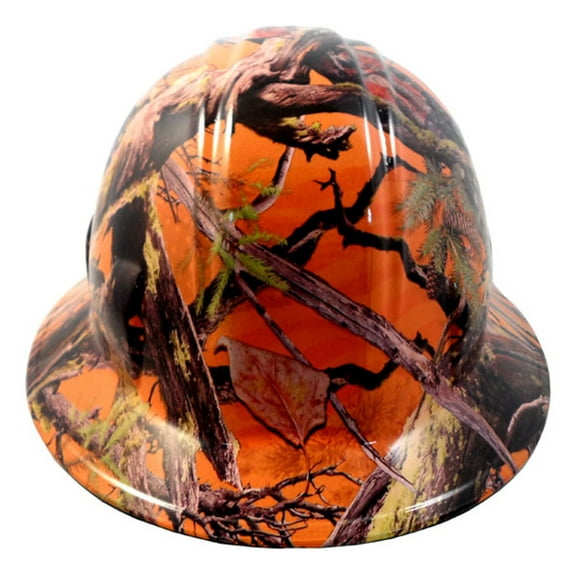 American Camo Orange Full Brim Style Hydro Hard Hats with 4 Pt Suspension