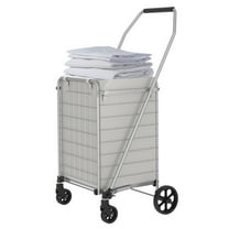 Grey Folding Utility Shopping Cart with Double Basket and 360° Rolling Swivel Wheels for Groceries