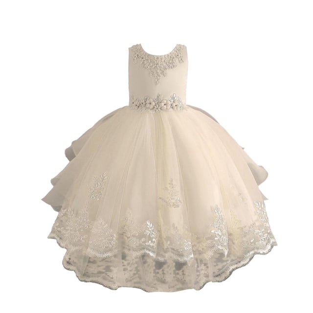 HBFAGFB Robe Formelle Filles Mode Robe de Fête pour Enfants Robe de Mariage Performance Robes pour Enfants Beige Taille 130