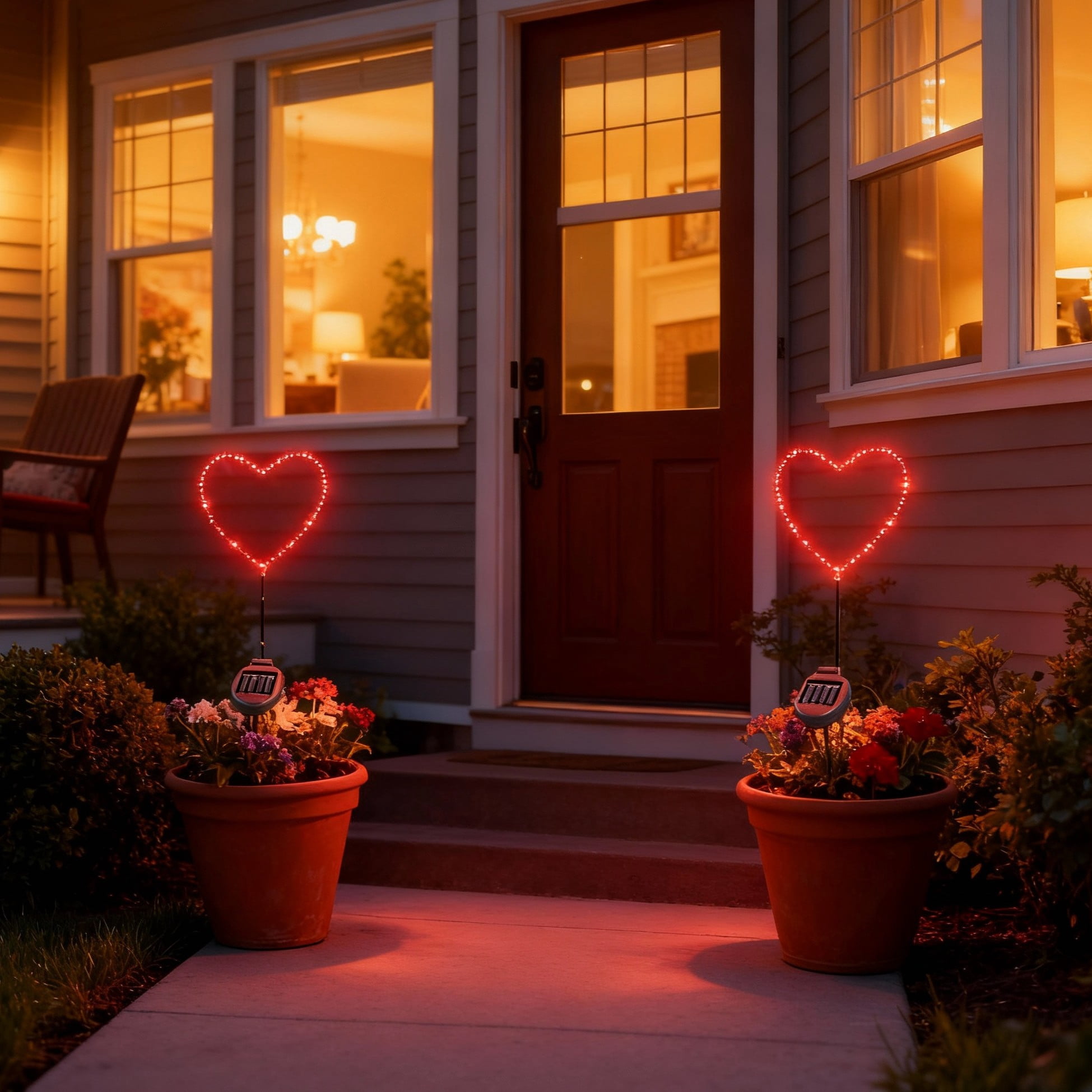 Outdoor Solar Powered LED Metal Garden Decorative Stake Light - 2 Pack Red Heart