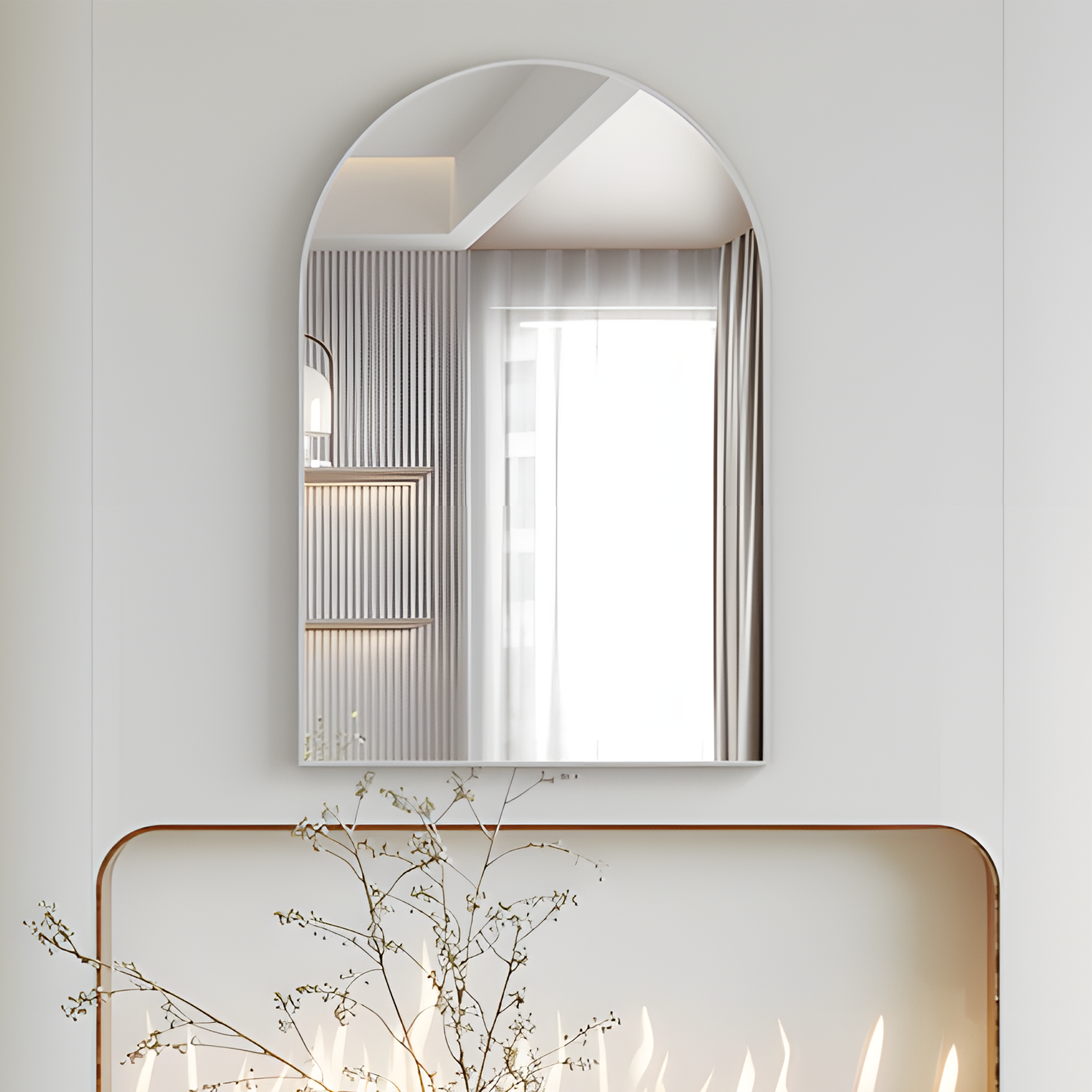 Conguiliao 20" x 30" Arched Wall Mirror, Silver Frame photo 6