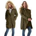 thumbnail image 2 of Women's 3 in 1 Maternity Puffer Coat, Knee Length Hooded Parka with Removable Faux Fur Trim, Adjustable Belly Panel, Winter Pregnancy Jacket JN L, 2 of 9