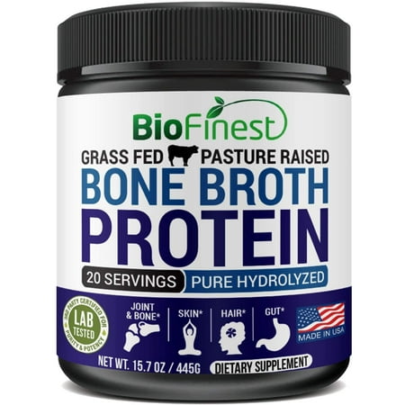 Biofinest Bone Broth Protein Powder (Unflavored) - 100% Grass Fed Pasture-Raised Beef - Pure Organic Paleo Keto Diet Supplement - For Healthy Skin, Hair, Joints, Muscles, Gut, Digestion (15.7 (Best Snacks For Gaining Muscle)