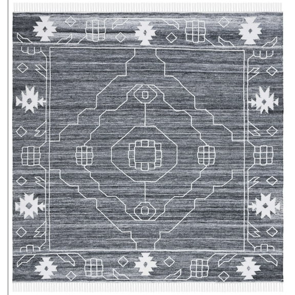 SAFAVIEH Kilim Adair Geometric Area Rug, Black/Ivory, 7' x 7' Square