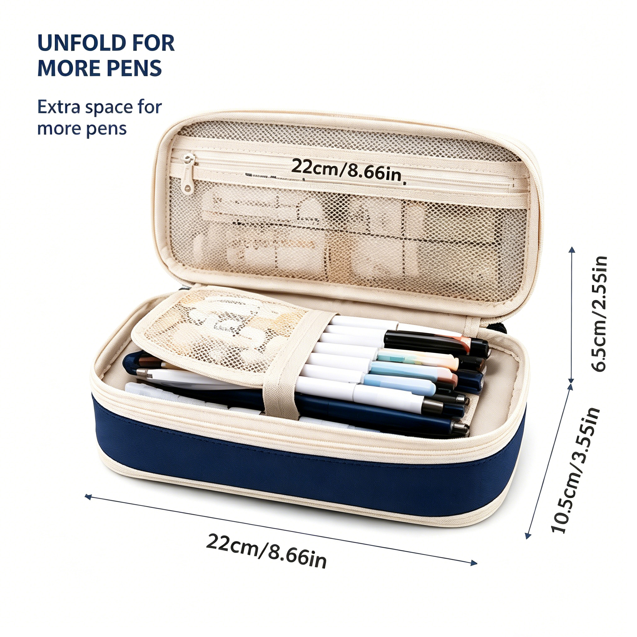 RNKR Large Capacity Pencil Case, Navy Blue, Dual Compartment photo 4