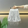 thumbnail image 4 of BLTIBY Girls Sequin Tassel Skirt Belly Dance Hip Scarf Party Trendy Lightweight Wrap Fringe Sparkly Glitter Costume Outfits Silver 11-12 Years, 4 of 9
