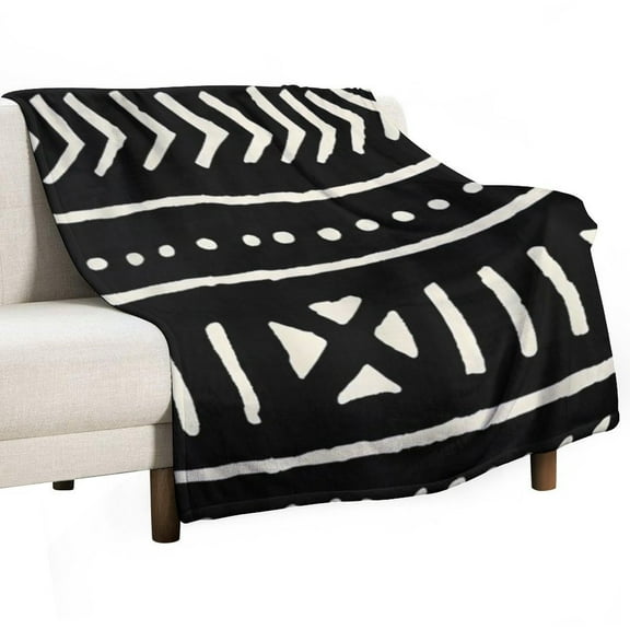African Mud Cloth Black And White Throws Blankets for Sofa Bed Winter Plush Warm Blanket Holiday Gifts