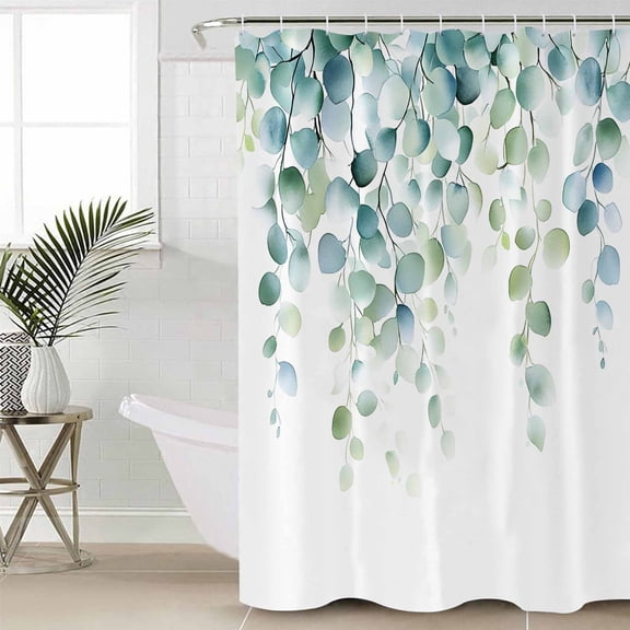 Sage Green Eucalyptus Bathroom Curtain 96 Inch Shower Curtain with Hooks, Watercolor Botanical Leaves Waterproof Polyester Bath Curtain Washable Bathtub Curtain 72''x 96''