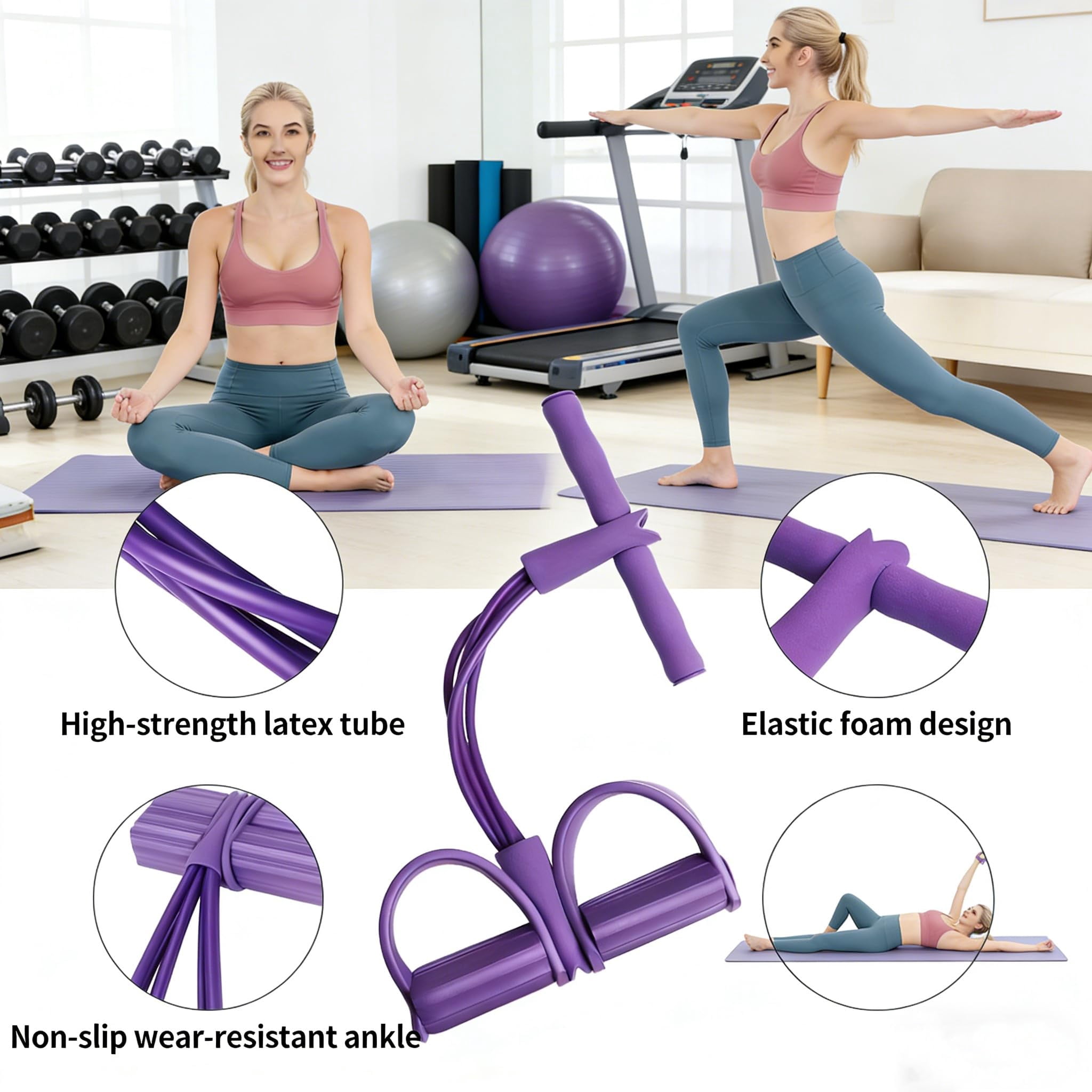 Portable Pedal Resistance Band with Handle, Heavy Duty Abdominal Crunch Fitness Equipment, Fitness Resistance Bands for Stretching and Yoga, Leg & Core Workout, Non-Slip Foot Pedal