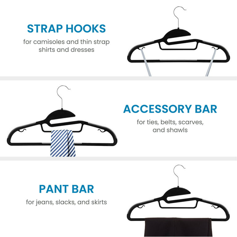 Coated Metal Hangers (10 Pack) Non Slip Hanger, Space Saving Suit Hanger,  Non Slip Pants Hanger, Strong & Heavy Duty Hanger - Black 