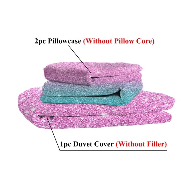 Colorful Glitter Bedding Girly Turquoise Blue Pink and Purple Pastel Colors Duvet Cover 3 Piece Trendy Bed Spreads Queen Size Comforter Cover Sets