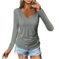 thumbnail image 2 of Babysbule Chemise à Manches Longues Col en V pour Femmes, T-Shirt Décontracté Froncé, Doux et Confortable, Automne Hiver, 2 of 8