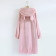 thumbnail image 3 of Women's Flannel Robe Fuzzy Terry Cloth Robes Animal Ear Hooded Long Sleeve Soft Plush Bathrobe Cute Fleece Pajamas, Pink, L, 3 of 4