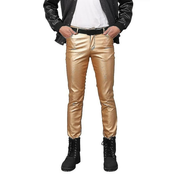 Pantalones de piel sintética ajustados y elásticos para hombre (xiatian)